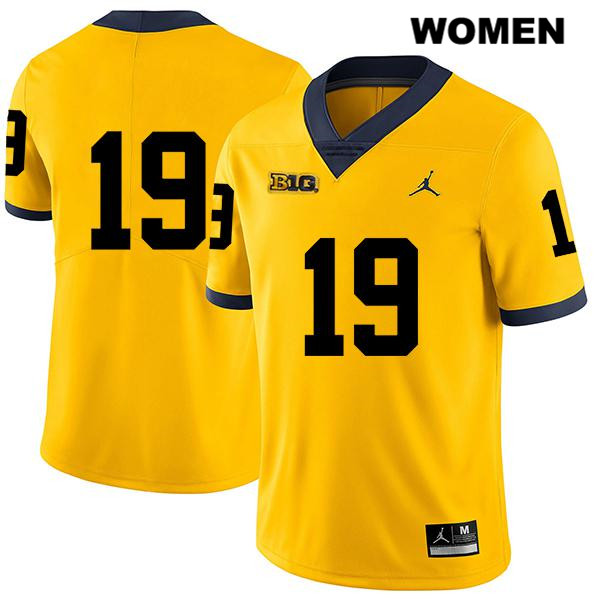 Women's NCAA Michigan Wolverines Mike Sainristil #19 No Name Yellow Jordan Brand Authentic Stitched Legend Football College Jersey AR25Z42XW